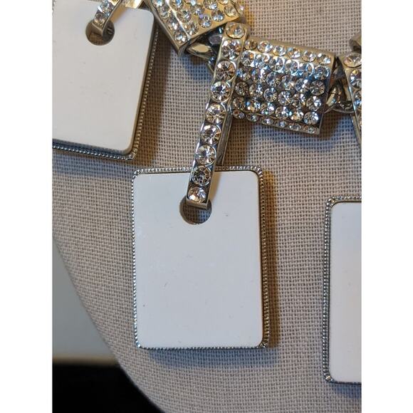 Traci Lynn Rhinestone White Tile  Silver Tone Chunky Chain Statement Necklace - Picture 2 of 6